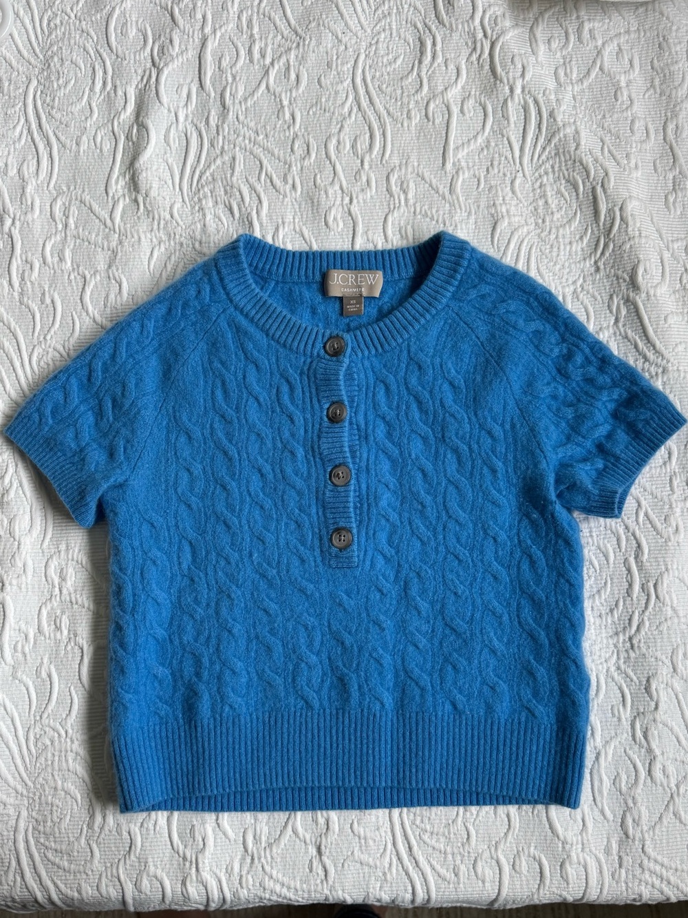 J. Crew Sail Blue Cashmere Cable Knit Henley